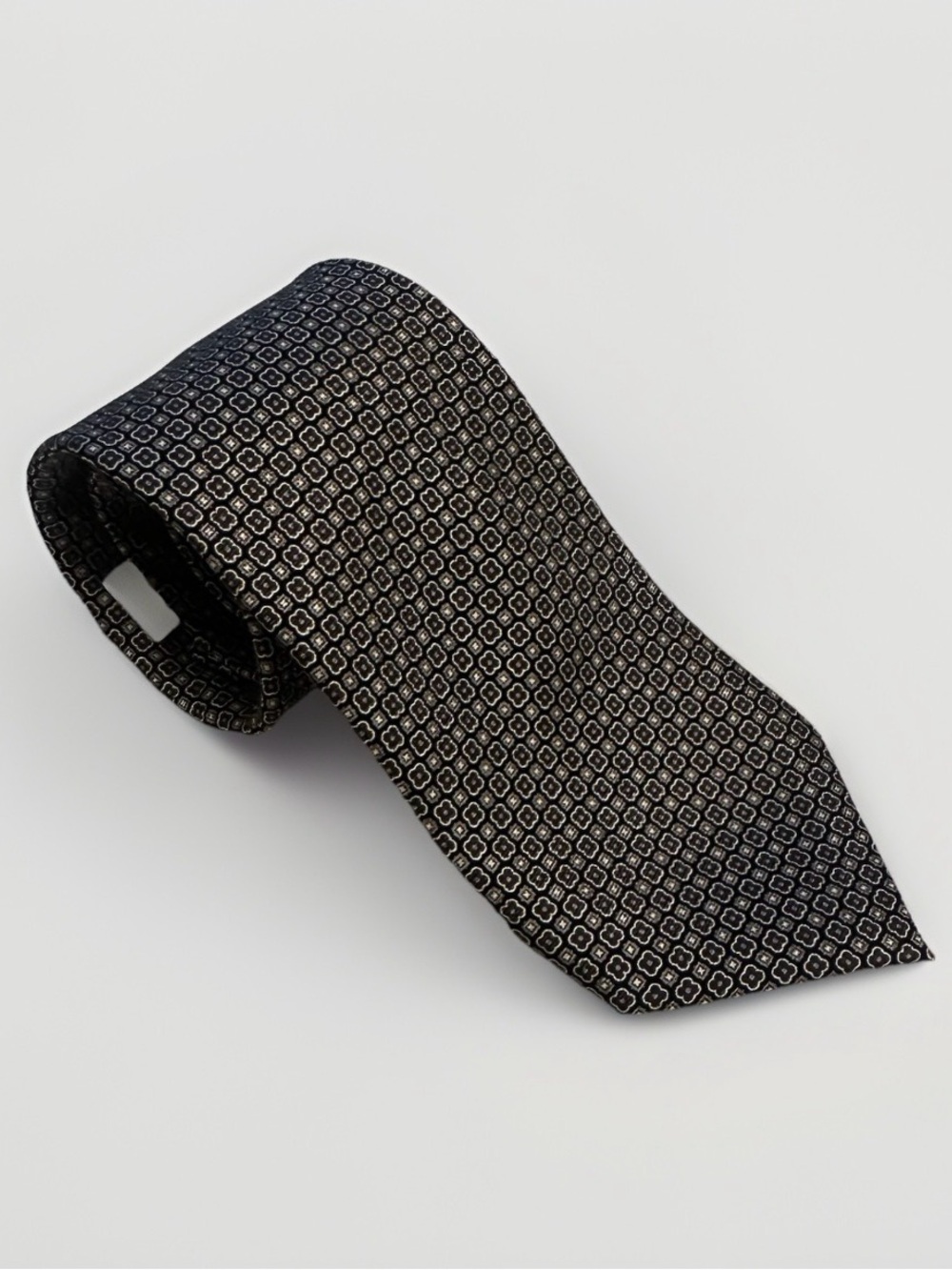 Joseph Abboud Tie Multi-Color Black Silver Geometric Pattern Silk Necktie 60”x3”